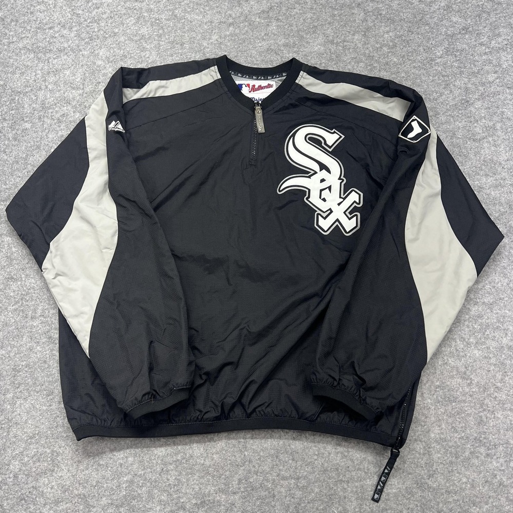 Majestic Chicago White Sox Jacket Mens M Black MLB Baseball Pullover 1/4 Zip